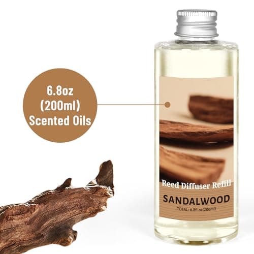 STRN Sandalwood Essential Oil Reed Diffuser Refill 200ml Long-Lasting Aromatherapy, Natural Fragrance Liquid with Eco-Friendly Bottle for Home, Bedroom, Spa - Thumbnail 2