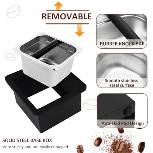 LOK LOKDS Coffee Knock Box Espresso Accessories, Stainless Steel Coffee Grounds Container, Coffee Puck Knock Box for Espresso Machine Accessories (7.28 x 6.8 x 4.25 in) - Thumbnail 3