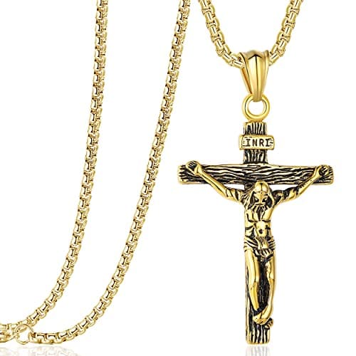 Rehoboth Jesus Christ on INRI Crucifix Cross Pendant Necklace with 24 Inch Stainless Steel Chain - Image 1
