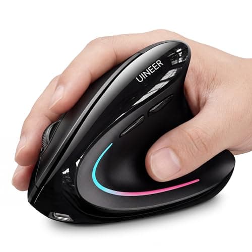 Uineer Wireless Ergonomic Mouse, Wireless Bluetooth Rechargeable Vertical Mouse, 7 Color LED, 4 DPI Adjustable, USB-A Receiver, Wrist Strain Relief,Optical Mice for Computer/PC/Laptop, Black (Black) - Image 1