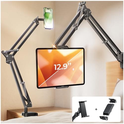 LISEN Tablet Stand iPad Stand for Desk Mount [Ultra Sturdy 2 Clamps] Kindle iPad Holder for Gooseneck Phone Tablet Holder Mount fits iPhone Kindle 4-13" Device Valenties Day Gifts for Women (Black) - Image 1