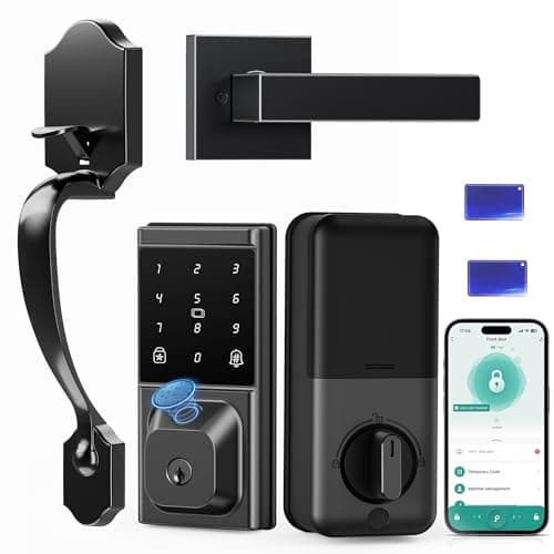 IBLOG Smart Door Lock with Handle Set, Keyless Entry Door Lock for Front Door, Fingerprint, APP Control, Touchscreen Keypad Deadbolt, Temporary Passcode, Auto Lock, IP54 Waterproof, Easy Install