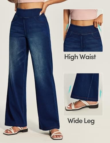 IUGA Wide Leg Jeans Woman High Waisted Pull On Baggy Jeans for Women Stretchy Trendy Womens Jean Straight Casual Denim Pants - Thumbnail 5