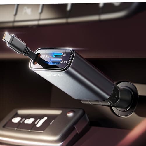LISEN Car Charger USB C Fast Charge, Retractable Car Charger USB C [98% Space-Smart] Valentines Day Gifts Car Accessories for Him Her Women Men Phone Type C Car Charging for iPhone 17 16 15 Samsung - Image 1