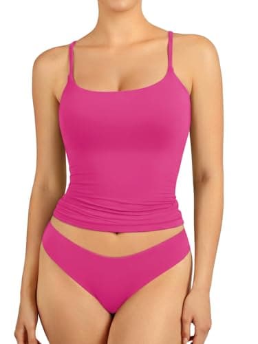 AFFOLE Tank Tops for Women Sexy Scoop Neck Double Lined Tank Top Summer Y2K Going Out Basic Cami Shirt Rose Red - Image 1