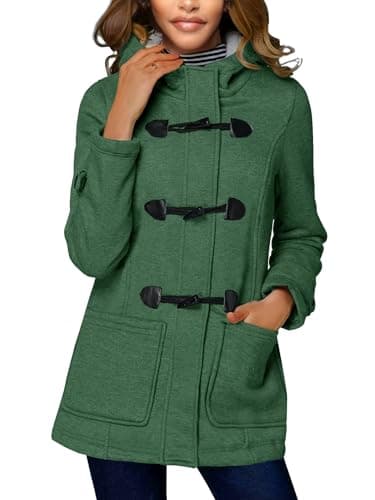 STOLKISS Women's Winter Thicken Jackets Cotton Coat with Hood Fashion Fleece Warm Long Insulated Shells Horn Button Jacket - Image 1