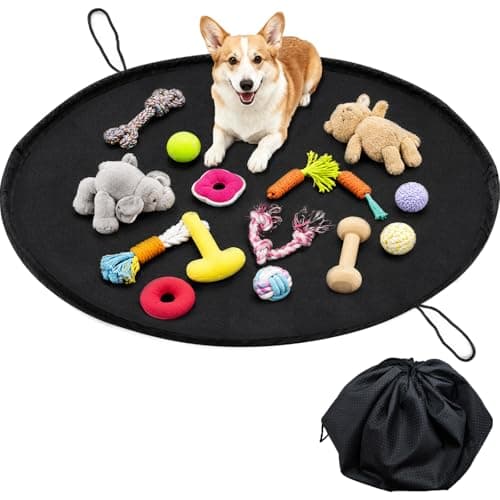 SZEE 2 in 1 Dog Toy Storage Bag and Reusable Play Pad, Washable Drawstring Pet Organizer, Pads for Indoors Dogs Play Pen, Oxford Fabric Waterproof Dog Mat for Floor, Car Trunk & Backyard, 47.24 in