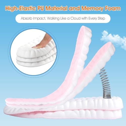 4D Cloud-Like Comfort Soles for Men - Soft Memory Foam Cushioning Insoles - Trim to Fit Steppers Insoles with Arch Support for Foot Pain Relief and Fatigue Reduction (Pink, US W 6.5-9) - Thumbnail 2