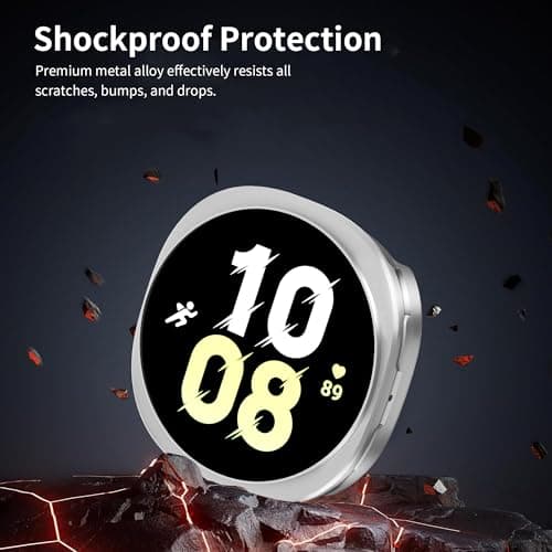 SDOCEBF 3 in 1 Rugged Metal Case for Samsung Galaxy Watch 8 44mm with Screen Protector, Lightweight Aluminum Bumper with Back Cover, Overall Protection Cover for Galaxy Watch 8, Silver - Thumbnail 4