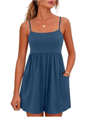 GRECERELLE Women's Jumpsuits, Rompers & Overalls Cotton Beach Flowy One Piece Shorts Romper Denim Blue-XL - Image 1