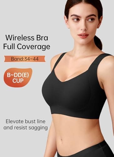 REALWILL Everyday Comfortable Wireless Bra Supportive Push Up Minimizer Bras for Women Seamless Soft Tshirt Bras No Underwire Full Coverage Bralette Lift Bra Black S - Thumbnail 3
