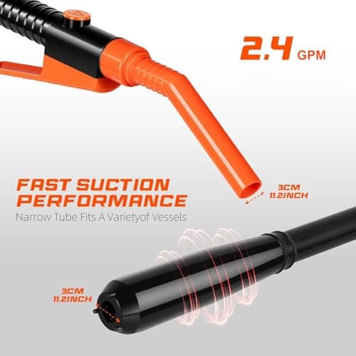 Electric Fuel Transfer Pump, 2.4 GPM Portable Fluid Transfer Siphon Pump with Oil Pipeline, Battery Gas Pumps with 47 Inches Hose &Gloves for Car/RV(Orange) - Thumbnail 6