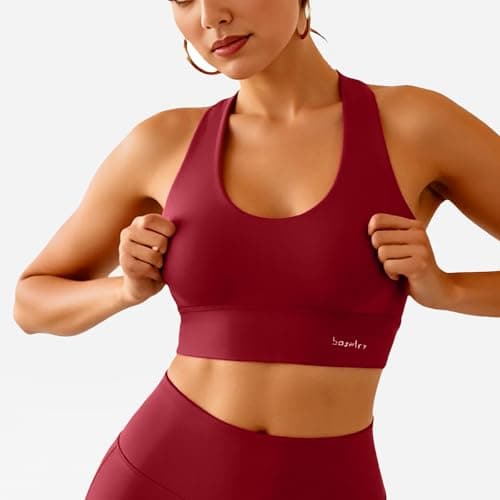 BaseTry High Impact Sports Bra for Women - Padded Seamless Support Bra for Yoga Gym Workout Fitness -Criss Cross Back High Support Running Bra (US, Alpha, Small, Regular, Regular, PinkRedBlack) - Thumbnail 6