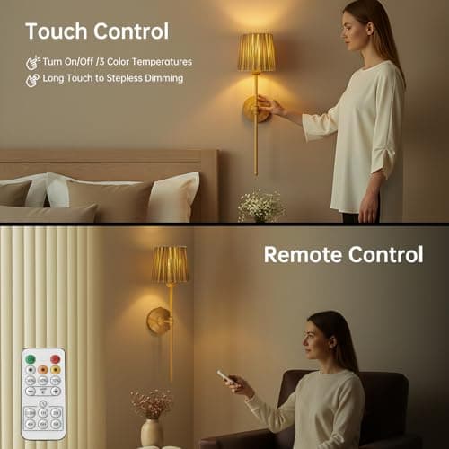 PACOLIT P Battery Operated Wall Sconce Set of Two, 3 Colors Wireless Rechargeable Batery Powered Wall Lights for Bedroom Living Room Hallway - Thumbnail 4