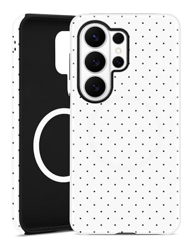 Aitipy Compatible with MagSafe Polka Dot Phone Case for Samsung Galaxy S26 Ultra, Cute Aesthetic Polka Dot Magnetic Soft TPU and Hard PC Protective Phone Cover for Women Girls - White