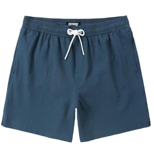 CoozySphere Swim Trunks Men 9 inch Inseam Seersucker Swimming Trunks for Men's Swim Suits Beach Shorts Size M Grayish Blue - Image 1
