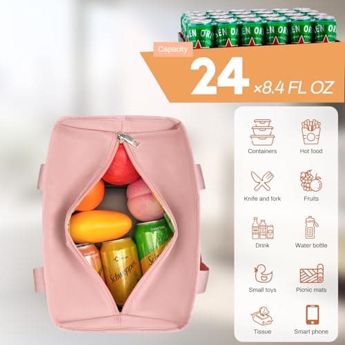 Pink Lunch Box for Women,Insulated Lunch Bag for Adults,Leakproof Lunch Tote Bag Cooler for Work,Picnic,School,Party - Thumbnail 2