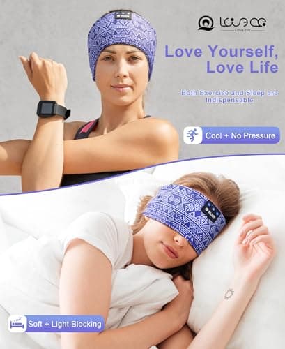LOVE EYE Sleep Headphones Wireless Headband Headphones Bluetooth 5.4 for Side Sleeper Bluetooth Headband Earphones for Sports for tech Gadgets Gifts - Thumbnail 2