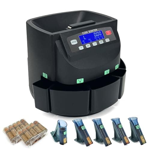 Professional USD Coin Counter and Sorter with LCD Display,Coin Sorter Machine for USD Coin 1￠5￠10￠25￠$1, 2000-coin Capacity,300 Coins/min,Automatic Change Counter,5 Bins,5 Tubes (+96 Wrappers+Cover) - Image 1