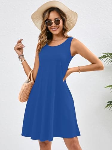 KORSIS Sundress for Women Casual T Shirt Tank Dresses Sleeveless Swing Flowy Ladies Formal Work Summer Dress with Pockets RoyalBlue M - Thumbnail 4