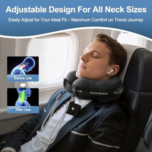 ComRola Travel Neck Pillow for Airplane, Super Soft Neck Support Travel Pillow - Lightweight and Stylish Convertible Style - Ergonomic Design for Long Flights, Car, Train & Office Use (Black) - Thumbnail 4