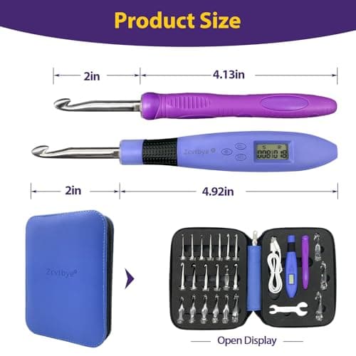 22 Size Crochet Hook Set with Light & Digital Counter, Ergonomic for Arthritic Hands, 2.0–14.0 mm Interchangeable Hooks, Rechargeable and Beginner-Friendly - Thumbnail 6