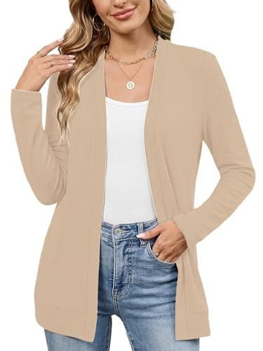 Heymoments Cardigan Sweaters for Women Trendy Khaki Heather Small Open Front Long Sleeve Loose V Neck Ladies Summer Shrugs Causal Girls Bolero Soft Spring Fall Winter Tops Knitted Coat - Image 1