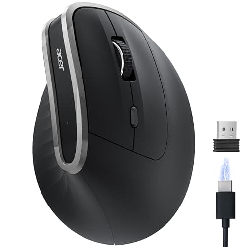 Acer Ergonomic Mouse Wireless, Vertical Computer Mouse for Office, Ergo Mice Rechargeable for Medium to Large Sized Hands, 2.4GHz USB Receiver, 800/1200/1600 DPI, 6 Buttons for Laptop, PC and Desktop - Image 1