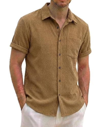 ZAFUL Vacation Mens Shirt Mens Business Casual Shirts Quick Dry Summer Outfit Brown M - Image 1