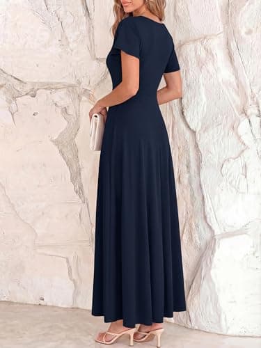 BTFBM Formal Dresses for Women Summer Outfits V Neck Ruffle Sleeve A Line Maxi Elegant Cocktail Wedding Guest Dress 2026(Navy, Large) - Thumbnail 3