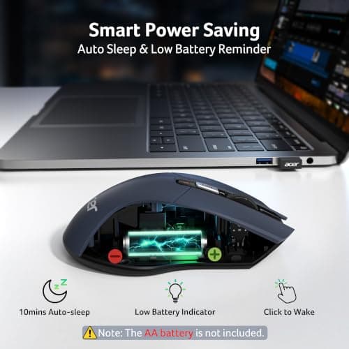 acer Wireless Mouse for Laptop, 2.4GHz Computer Mouse 5 Adjustable DPI Office Cordless USB Mice with USBA Receiver, 6 Buttons, 4000 DPI, Medium to Large Sized Hands Compatible with PC, Laptop, Desktop - Thumbnail 4