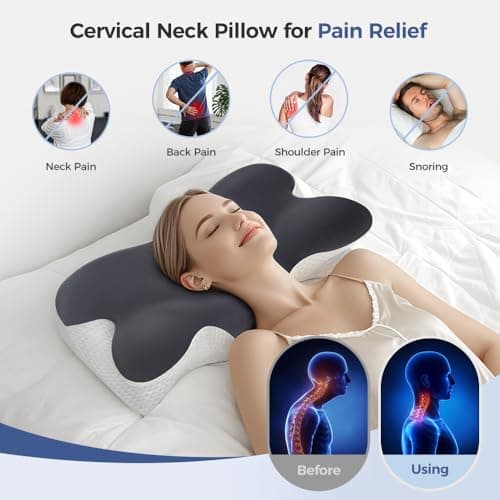 BNXIANG Cervical Neck Pillow for Neck Pain Relief,Memory Foam Neck Pillow for Sleeping,Orthopedic Neck Support Pillow for Back Stomach Sleepers,Ergonomic Pillow with Pillow Covers - Thumbnail 2