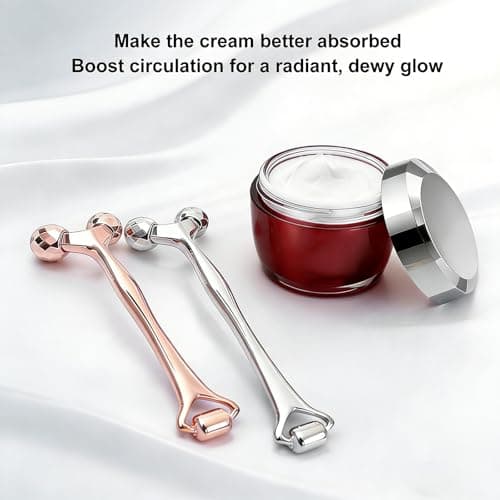 3D Metal Facial Roller, Premium Zinc Alloy Face Massager Tool for Reduce Puffiness, Remove Eye Wrinkles, Face Lift, Anti-Aging, Skin Tightening, Cooling Skincare Roller for Serum Absorption, Rose Gold - Thumbnail 3