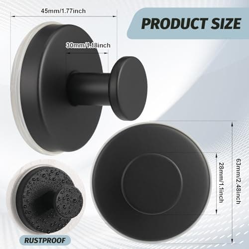 warlve Large 15lb Suction Cup Hooks for Shower, No-Drill Bathroom Towel Hooks for Robes, Loofah, Removable Mountable on Glass, Tile, Mirrors, Smooth Non-Porous Surfaces (2, Matte Black) - Thumbnail 3