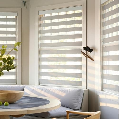 GHV Cordless Zebra Blinds for Windows Free-Stop Shades Light Filtering Dual Layer Light Control for Day and Night (Gray, 34 in (W) x 64 in (H)) - Image 1