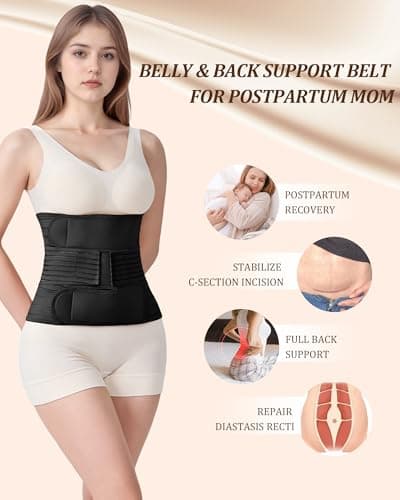 Evantha Postpartum Belly Band for Women: Adjustable Compression Wrap for Abdominal & Waist Support C-Section & Vaginal Birth Recovery Black XL - Thumbnail 3
