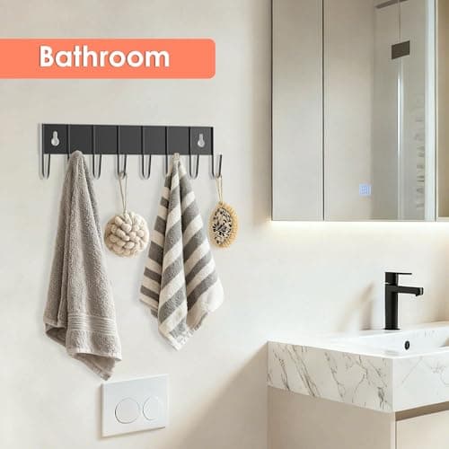 sawgos Magnetic Key Holder with 8 Hooks for Fridge Key Hanger Organizer for Wall Mount with 8 Self-Adhesive Sticker No Drilling Required Metal Key Rack for Door, Bathroom, Kitchen,Garage (4, Black) - Thumbnail 5