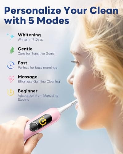 SAKYPRORAL AI Electric Toothbrush w/ 6 Brush Heads, Smart Sonic Toothbrush for Adults Kids Teens, 150-Day Rechargeable Battery, Whitening Real-Time Brushing Map, Travel Case (G5S) - Thumbnail 6