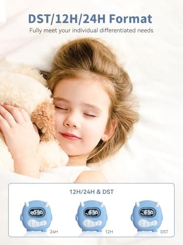 Kids Digital Alarm Clock-Cordless 3000mAh Rechargeable Vibrating Digital Clock for Heavy Sleepers Mini Toddler Clock for Travel Bedroom Silicone Case Date/Month/Year 3 Alarm/Vibration Setting Mode - Thumbnail 6
