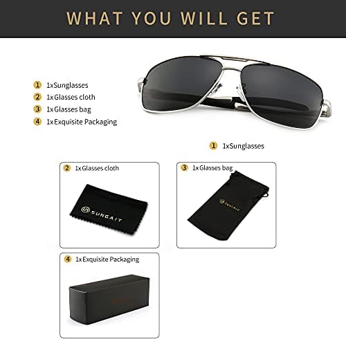 SUNGAIT Men's Polarized Sunglasses Durable Metal Frame for Fishing Driving Golf (Silver Frame/Grey Lens) Metal Frame 0925 YKH - Thumbnail 6