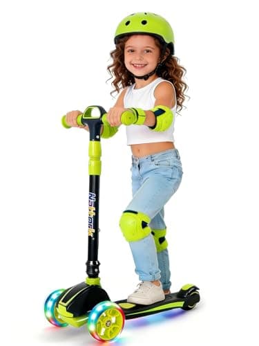 Nattork Kick Scooter for Ages 3-8, Light Up 3-Wheels Foldable Scooter with 4 Adjustable Height for Boys & Girls, Lean to Steer,Anti Slip Deck,Toddler Scooter 120lbs Weight Capacity Green