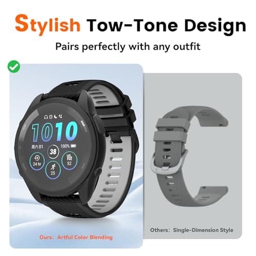 Velocarer Watch Band for Garmin Forerunner 265/Forerunner 255/Vivoactive 4/Venu 3/Venu 2, 22mm Quick Release Silicone Sport Bands, Black & Gray - Thumbnail 4
