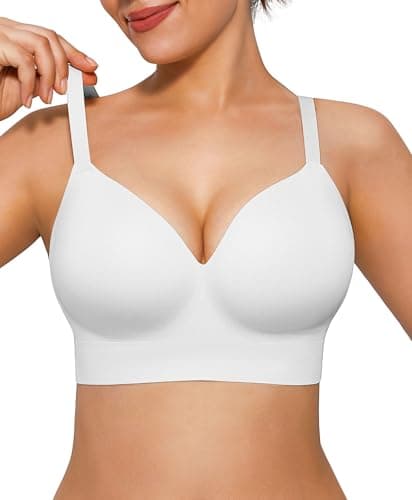 Popilush Womens Seamless Bras No Underwire Supportive Wireless Push Up Full Coverage Bralette Comfort T-Shirt Bra White - Image 1