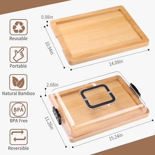 CAWIU Charcuterie Board with Lid and Handle - Portable Travel Design Bamboo Cheese Board Set with 4 Cheese Tools, Gift for Housewarming, Weddings, Picnics(1 Compartment, Black) - Thumbnail 5
