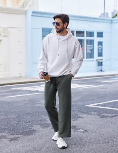 PINSPARK Men's Lightweight Sweatpants Cotton Yoga Pants Baggy Sweat Pants Open Bottom Lounge Jogger Sweatpants with Pockets Dark Grey - Thumbnail 3