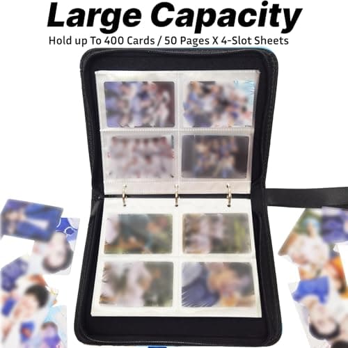 KEFEIKJ Cute Trading Photocard Binder, STAY Photo Album Cartoon Card Holder Book Storage 400 Cards with Sleeves for Lomo Cards Gift - Boys & Girls, idol Photo Protect (Black, 4 Pockets) - Thumbnail 5