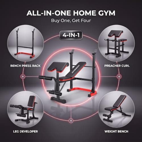 OPPSDECOR Weight Bench Set with Squat Rack, Leg Extension & Preacher Curl Pad, 660LBS Full Body Home Gym Bench Press for Beginners, Women & Teens - Thumbnail 4