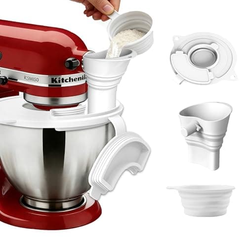 TFFUAM Flour Funnel for Kitchen Aid Mixer Flour Funnel for Stand Mixer 3-in-1 Accessory Set with Splash Guard Lid & Measuring Cup for 4.5-5 Qt Tilt-Head Mixers Food-Grade Silicone (3 in 1) - Image 1