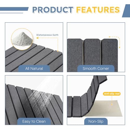 Osumlee Large Foldable Stone Bath Mat,Diatomaceous Earth with Non-Slip and Super Absorbent, Dry Mat with Quick Dry for Bathroom,Easy to Clean（23.6" Lx15.35 W,Dark Grey） - Thumbnail 3