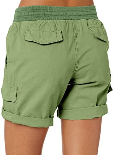 Dokotoo Lounge Shorts for Women Trendy Ladies Cargo Shorts Casual Pleated Stretchy Shorts 2026 Vacation Outfits Summer Comfy Bermuda Shorts Long Outdoor Shorts High Rise Shorts Large Green - Thumbnail 4